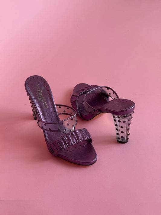 FW2003 Yves Saint Laurent Purple Crystal Embellishment Slides (IT39 / US8-8.5)