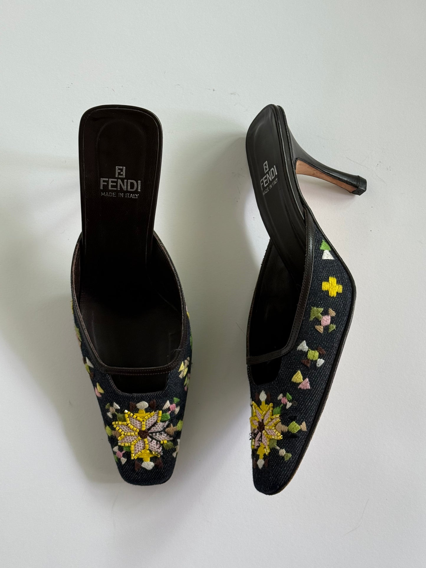 Fendi Embroidered Denim Mules (IT38.5 / US8-8.5)