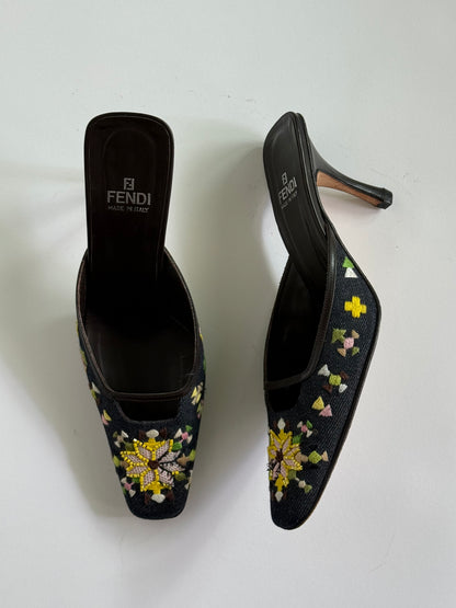 Fendi Embroidered Denim Mules (IT38.5 / US8-8.5)
