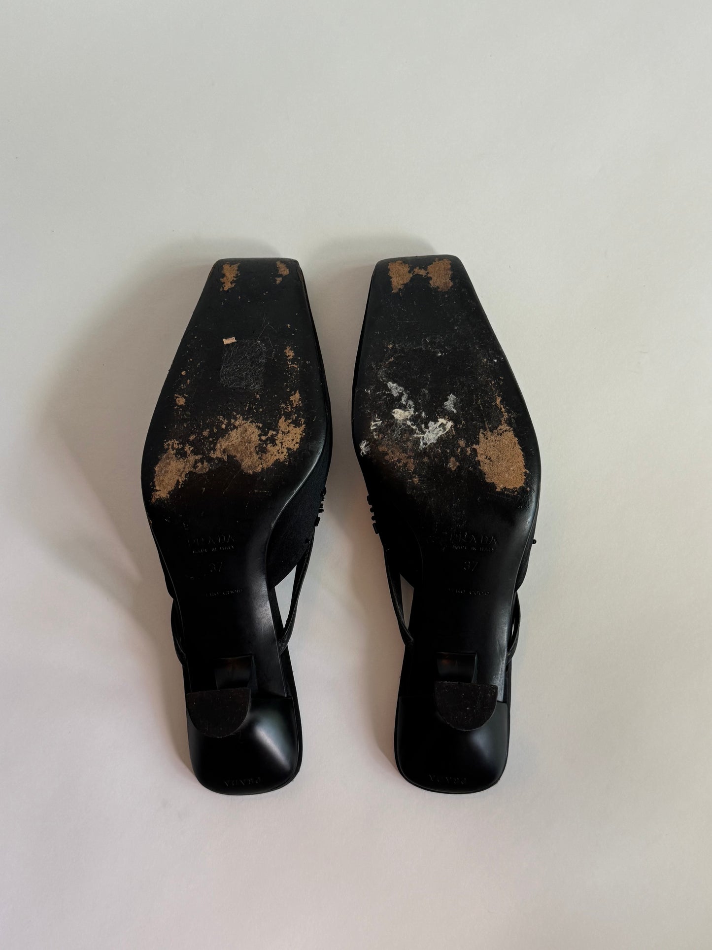 Prada Satin Beaded Black Bow Mules (IT37 / US6-6.5)
