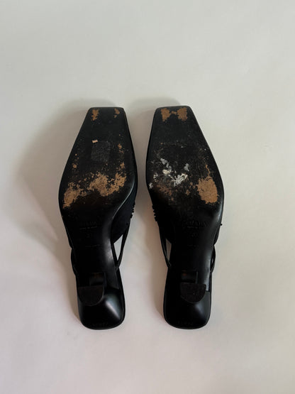 Prada Satin Beaded Black Bow Mules (IT37 / US6-6.5)