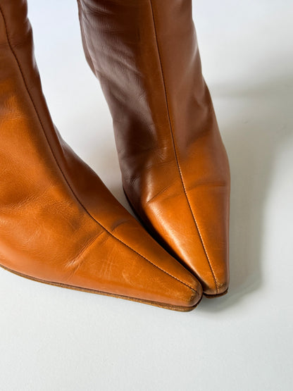 Christian Dior Orange Leather Boots (IT38 / US7-7.5)