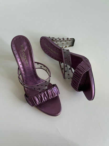 FW2003 Yves Saint Laurent Purple Crystal Embellishment Slides (IT39 / US8-8.5)