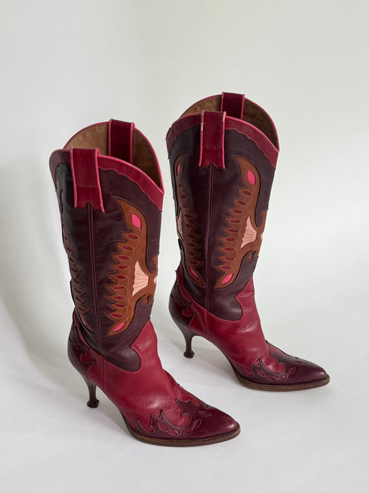 D&G SS2004 Red Leather Cowboy Boots (IT37 / US7-7.5)