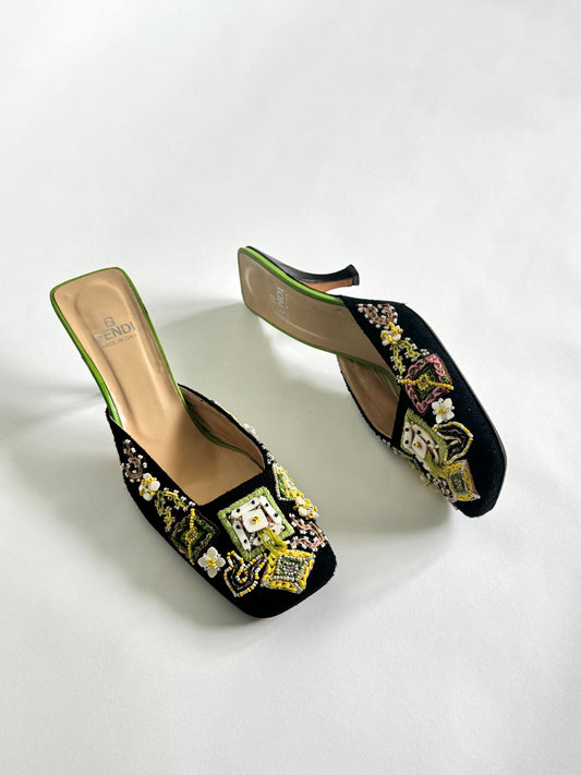 Fendi Embroidered Beaded Mules (US8.5-9)