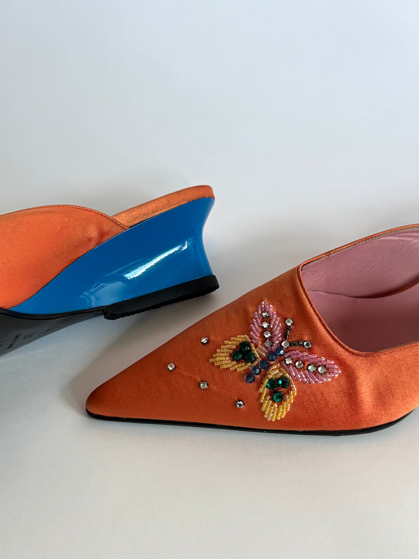 D&G Orange Satin Beaded Butterfly Mules (IT37 / US5.5-6)