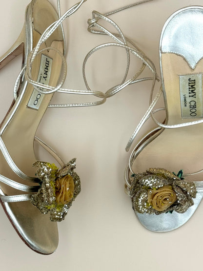 Vintage Jimmy Choo Metallic + Golden Wrap-Around Sandals (IT39 / US8-8.5)