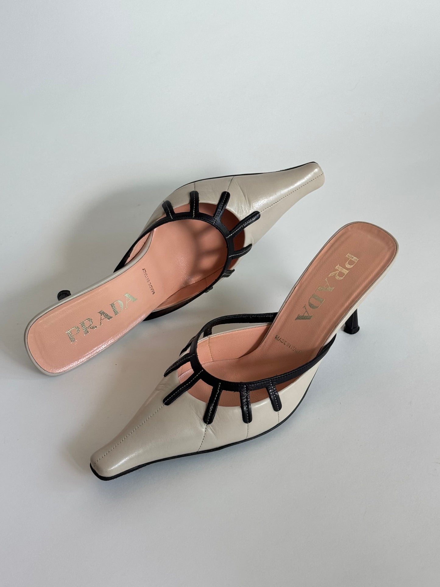 Prada Cutout Beige Leather Mules (IT35.5 / US5-5.5)