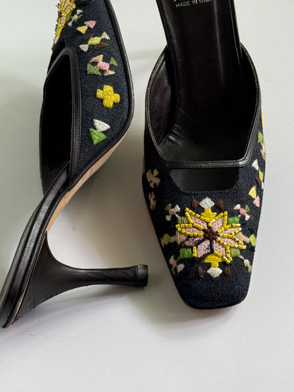 Fendi Embroidered Denim Mules (IT38.5 / US8-8.5)