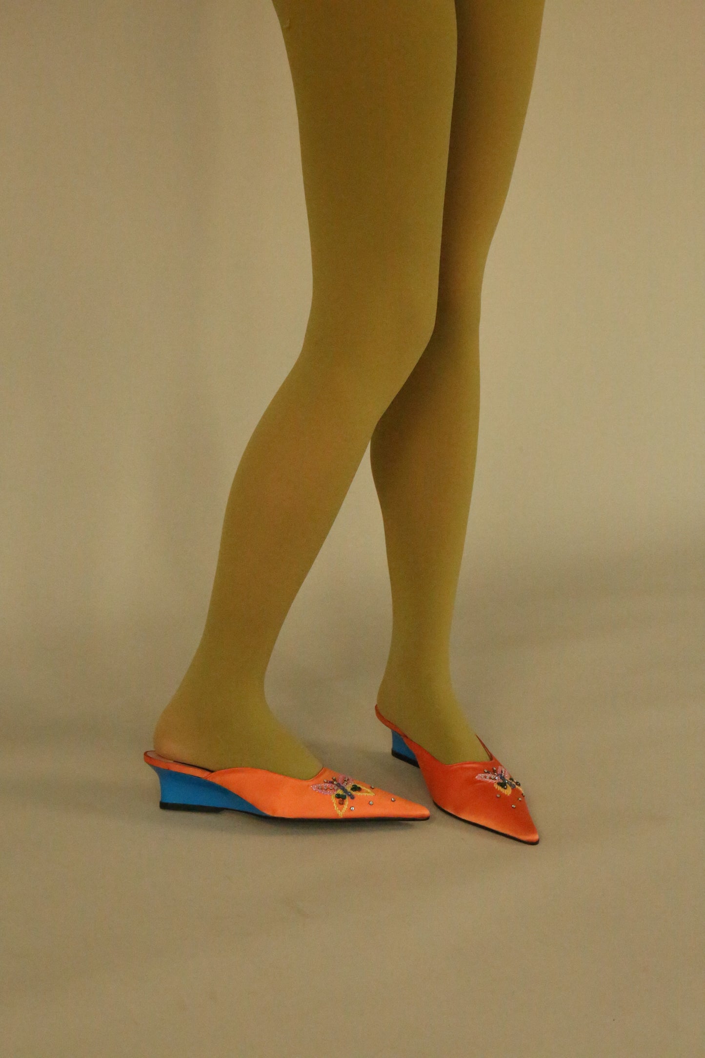 D&G Orange Satin Beaded Butterfly Mules (IT37 / US5.5-6)