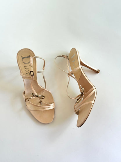 Christian Dior Satin Ivory Metallic Bow Slingbacks (IT40 / US9-9.5)
