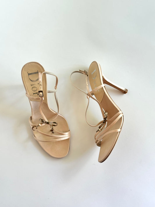Christian Dior Satin Ivory Metallic Bow Slingbacks (IT40 / US9-9.5)
