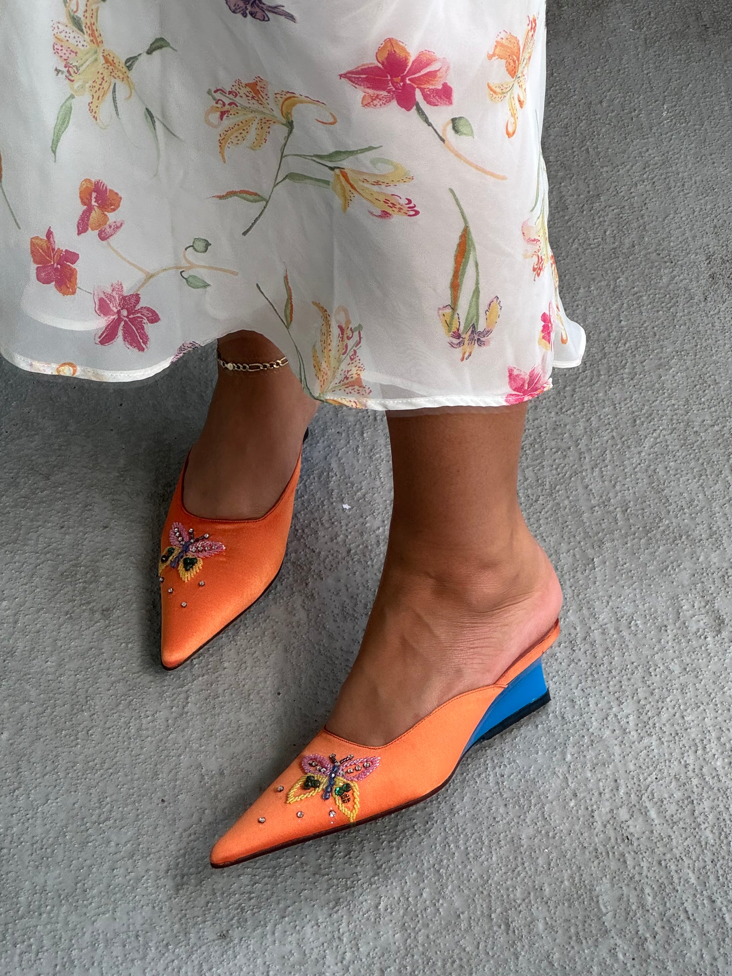 D&G Orange Satin Beaded Butterfly Mules (IT37 / US5.5-6)