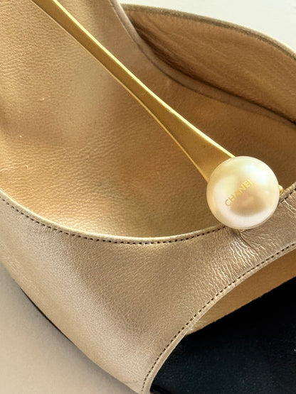 CHANEL Satin Ivory Pearl T-Strap Heels (IT37 / US7-7.5)