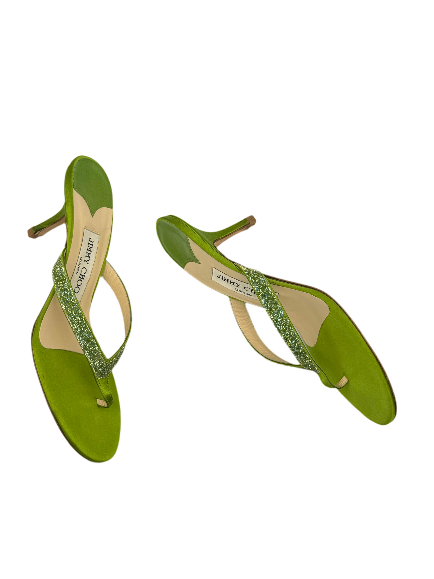 Jimmy Choo Green Satin Sandals (IT37.5 / US6-6.5)