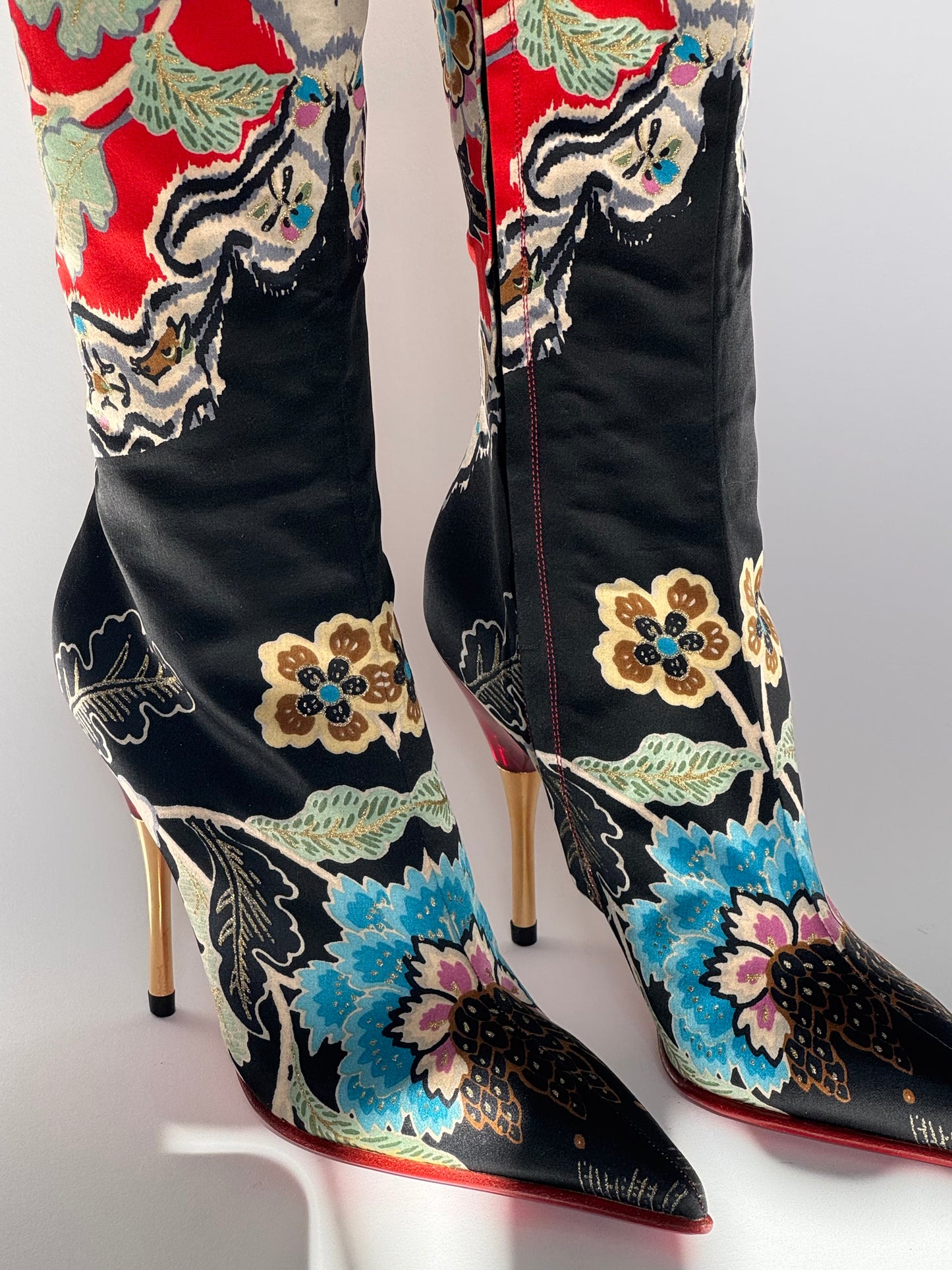 SS2003 Roberto Cavalli Chinoiserie Red Satin Boots (IT35 / US5-5.5)