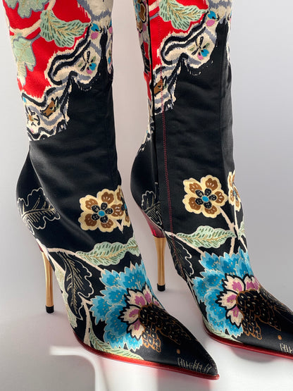 SS2003 Roberto Cavalli Chinoiserie Red Satin Boots (IT35 / US5-5.5)