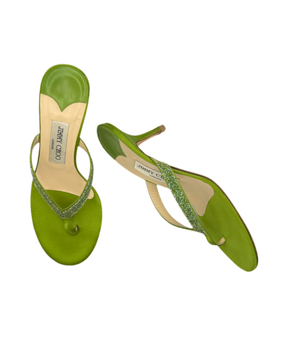 Jimmy Choo Green Satin Sandals (IT37.5 / US6-6.5)