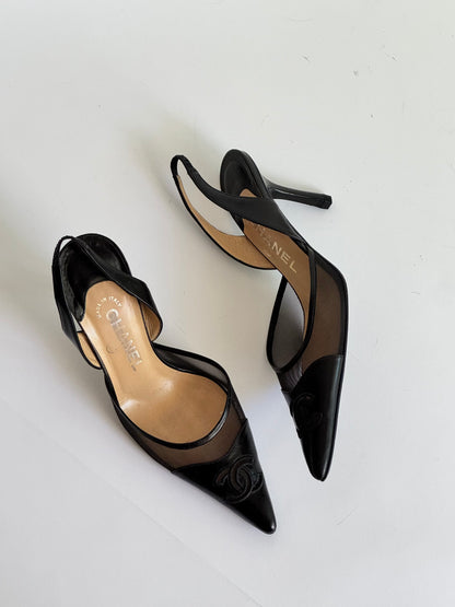 CHANEL CC Logo Slingback Pumps (IT38 / US6.5-7)