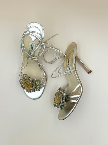 Vintage Jimmy Choo Metallic + Golden Wrap-Around Sandals (IT39 / US8-8.5)