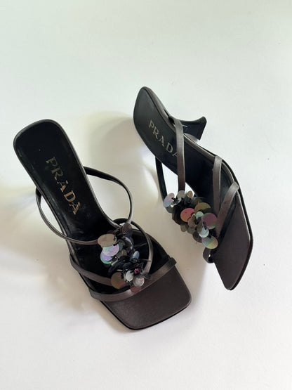 Prada Grey Satin Sequin Slides (IT36.5 / US6-6.5)