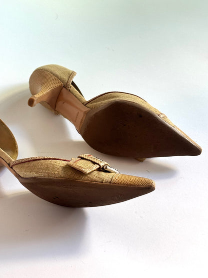 Prada Canvas Beige Buckle D'Orsay Pumps (IT40 / US10.5-11)